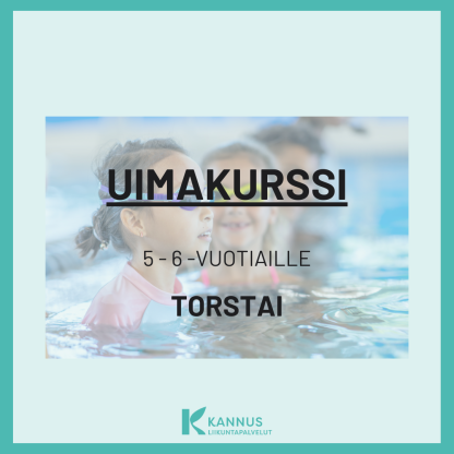 Torstain uimakurssi 5 - 6 -vuotiaille, taustalla kolme uimakoululaista uimalasit päässä